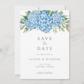 Elegant Blue Hydrangea Floral Wedding Save The Date (Voorkant)