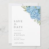 Elegant Blue Hydrangea Floral Wedding Save The Date (Voorkant)