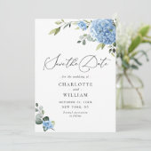 Elegant Blue Hydrangea Floral Wedding Save The Date (Staand voorkant)