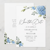 Elegant Blue Hydrangea Floral Wedding Save The Date (Voorkant / Achterkant)