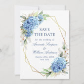 Elegant Blue Hydrangea Floral Wedding Save The Date (Voorkant)