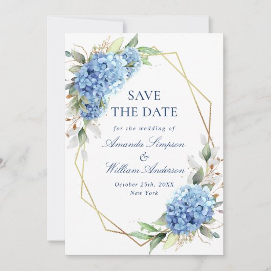 Elegant Blue Hydrangea Floral Wedding Save The Date (Voorkant)