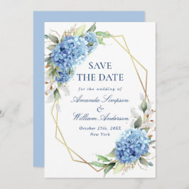 Elegant Blue Hydrangea Floral Wedding Save The Date