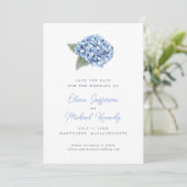 Elegant Blue Hydrangea Floral Wedding Save The Date (Staand voorkant)