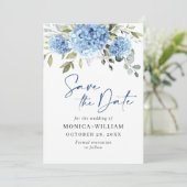 Elegant Blue Hydrangea Floral Wedding Save The Date (Staand voorkant)