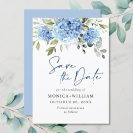 Elegant Blue Hydrangea Floral Wedding Save The Date