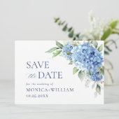 Elegant Blue Hydrangea Floral Wedding Save The Date (Staand voorkant)