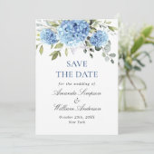 Elegant Blue Hydrangea Floral Wedding Save The Date (Staand voorkant)