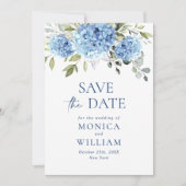 Elegant Blue Hydrangea Floral Wedding Save The Date (Voorkant)