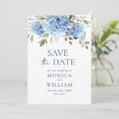 Elegant Blue Hydrangea Floral Wedding Save The Date (Staand voorkant)