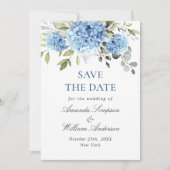 Elegant Blue Hydrangea Floral Wedding Save The Date (Voorkant)