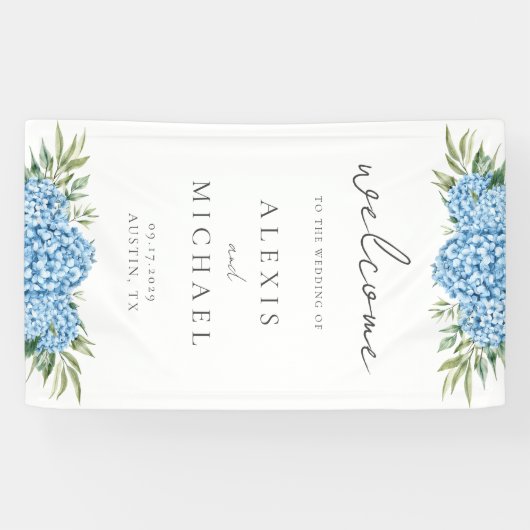 Elegant Blue Hydrangea Floral Wedding Spandoek (Horizontaal)