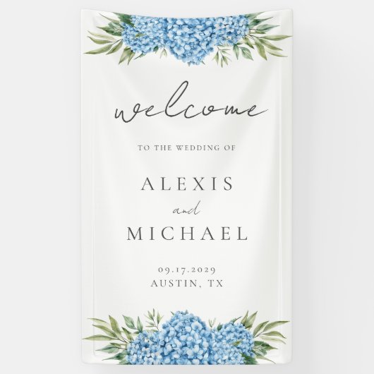 Elegant Blue Hydrangea Floral Wedding Spandoek (Verticaal)