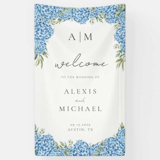 Elegant Blue Hydrangea Floral Wedding Spandoek (Verticaal)