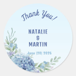 Elegant Blue Hydrangea Floral Wedding Thank You Ronde Sticker