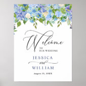 Elegant Blue Hydrangea Floral Wedding Welcome Sign Poster (Voorkant)