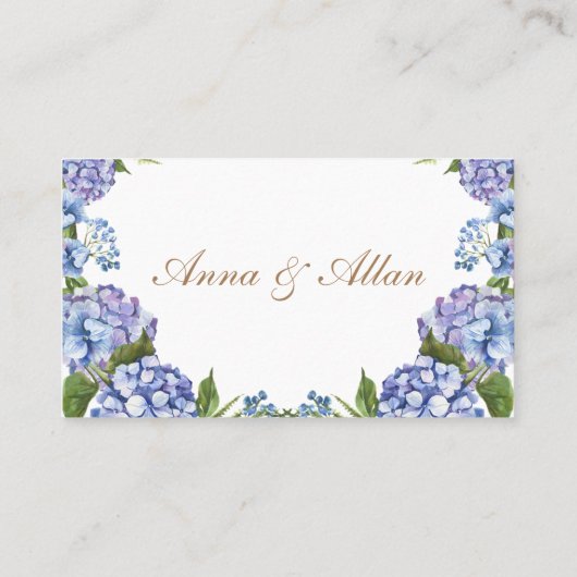 Elegant Blue Hydrangea Floral White Wedding Plaatskaartje (Achterkant)