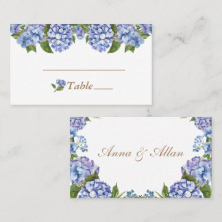 Elegant Blue Hydrangea Floral White Wedding Plaatskaartje