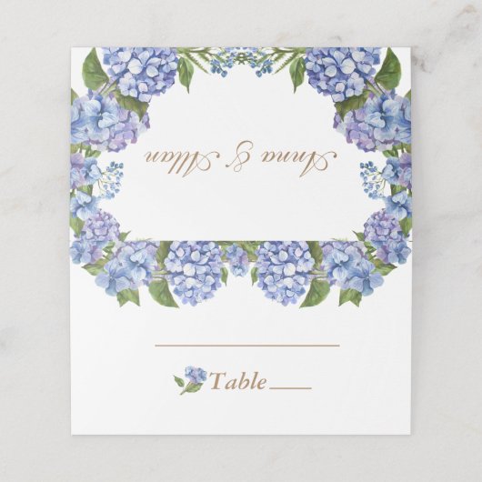 Elegant Blue Hydrangea Floral White Wedding Place Plaatskaartje (Buitenkant ongevouwen)