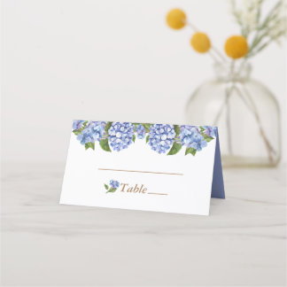 Elegant Blue Hydrangea Floral White Wedding Place Plaatskaartje