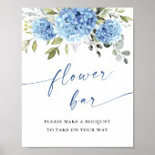 Elegant Blue Hydrangea Flower Bar Vrijgezellenfees Poster (Voorkant)