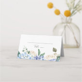 Elegant Blue Hydrangea Folded Place Card Plaatskaartje (Voorkant)