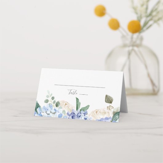 Elegant Blue Hydrangea Folded Place Card Plaatskaartje (Voorkant)
