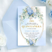 Elegant Blue Hydrangea Gold Quinceañera Invitation Kaart