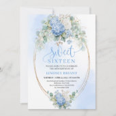 Elegant Blue Hydrangea Gold Sweet Sixteen Invite Kaart (Voorkant)