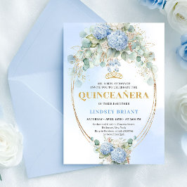 Elegant Blue Hydrangea Greenery Quince Invite Kaart