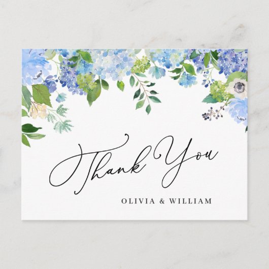 Elegant Blue Hydrangea Greenery Wedding Bedankt Briefkaart (Voorkant)