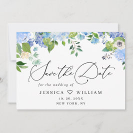 Elegant Blue Hydrangea Greenery Wedding PHOTO Save The Date