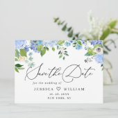 Elegant Blue Hydrangea Greenery Wedding PHOTO Save The Date (Staand voorkant)
