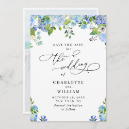 Elegant Blue Hydrangea Greenery Wedding Photo Save The Date