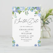Elegant Blue Hydrangea Greenery Wedding QR Save The Date (Staand voorkant)