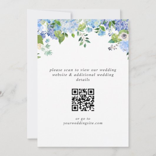 Elegant Blue Hydrangea Greenery Wedding QR Save The Date (Achterkant)