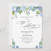 Elegant Blue Hydrangea Greenery Wedding QR Save The Date (Voorkant)