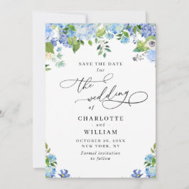 Elegant Blue Hydrangea Greenery Wedding QR Save The Date
