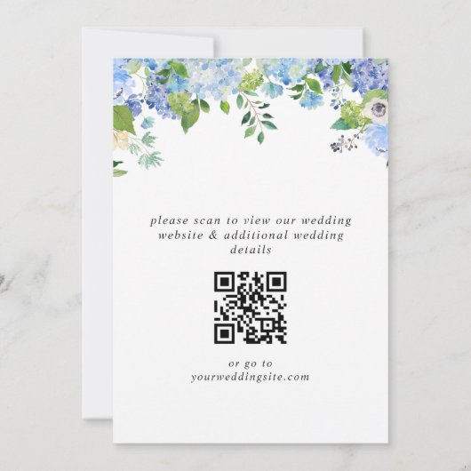 Elegant Blue Hydrangea Greenery Wedding QR Save The Date (Achterkant)