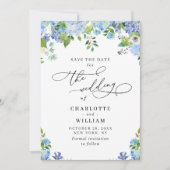 Elegant Blue Hydrangea Greenery Wedding Save The Date (Voorkant)
