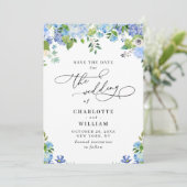 Elegant Blue Hydrangea Greenery Wedding Save The Date (Staand voorkant)