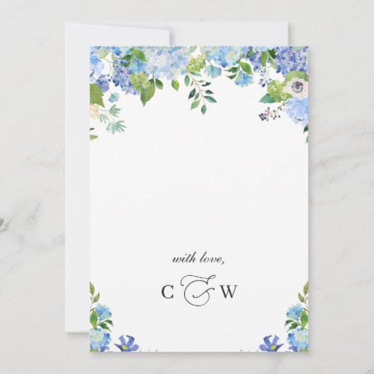 Elegant Blue Hydrangea Greenery Wedding Save The Date (Achterkant)