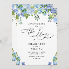 Elegant Blue Hydrangea Greenery Wedding Save The Date