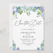 Elegant Blue Hydrangea Greenery Wedding Save The Date (Voorkant)