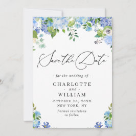 Elegant Blue Hydrangea Greenery Wedding Save The Date