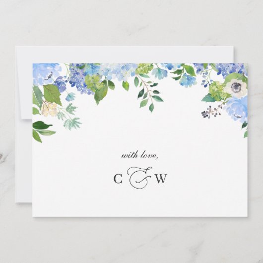 Elegant Blue Hydrangea Greenery Wedding Save The Date (Achterkant)