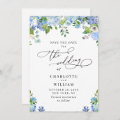 Elegant Blue Hydrangea Greenery Wedding Save The Date (Voorkant / Achterkant)