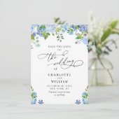 Elegant Blue Hydrangea Greenery Wedding Save The Date (Staand voorkant)
