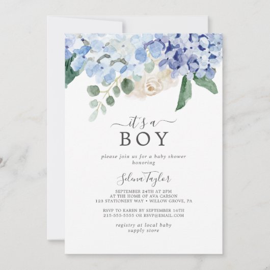 Elegant Blue Hydrangea Het is een Baby shower van  Kaart (Voorkant)