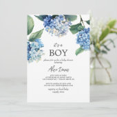 Elegant Blue Hydrangea Het is een Baby shower van Kaart (Staand voorkant)